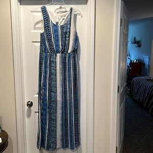 Blue and white maxi length dress, lightweight
